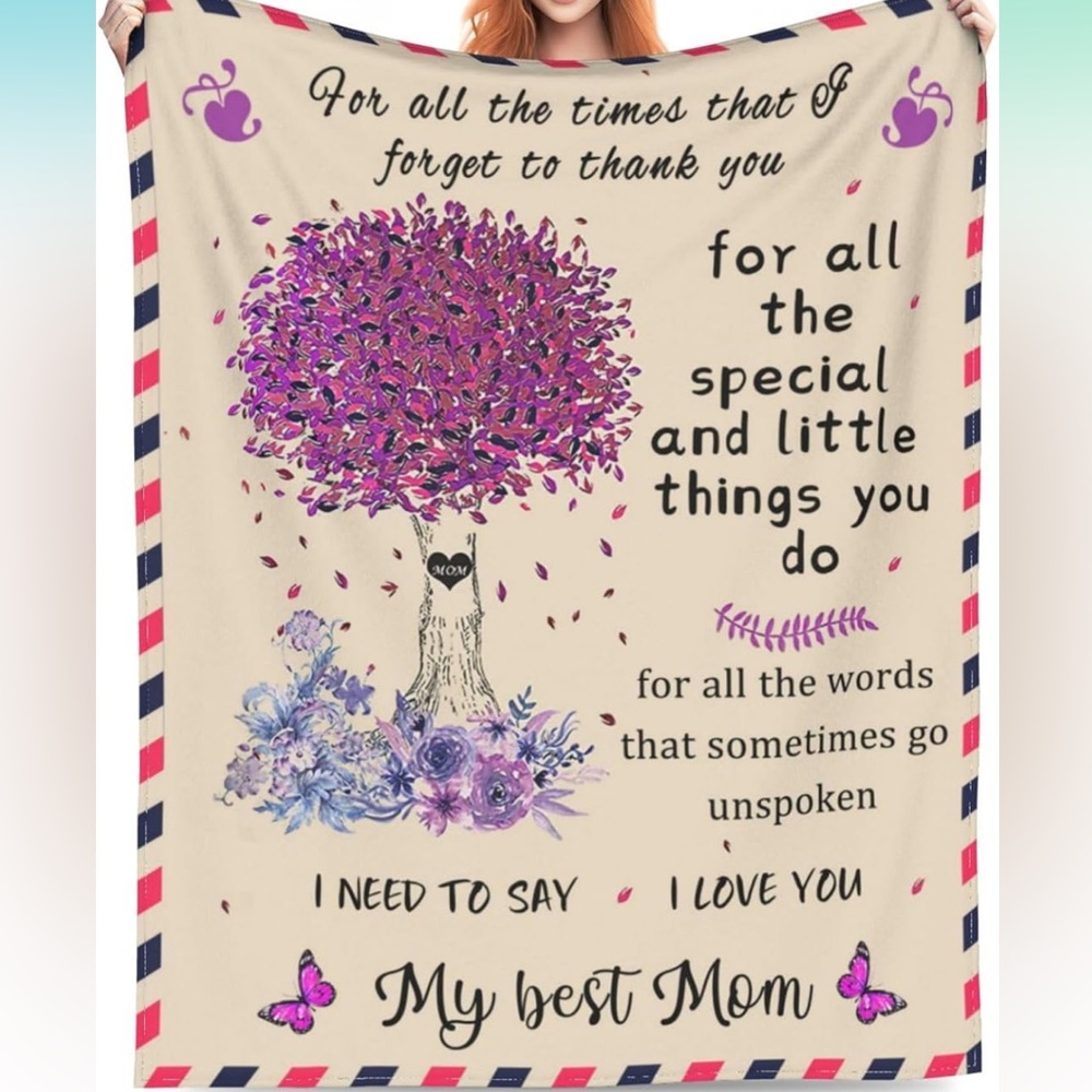 My Best Mom Purple and Cream Throw Blanket